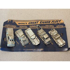 Vintage NOS on card Ideal metal silver fleet toy rare Tow Truck Fire army